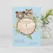 Cute Woodland Animal 1st Birthday Party Invitation Kaart (Staand voorkant)