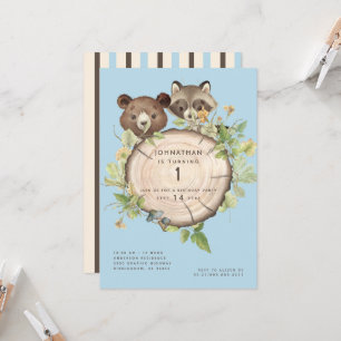 Cute Woodland Animal 1st Birthday Party Invitation Kaart