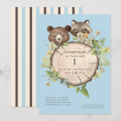 Cute Woodland Animal 1st Birthday Party Invitation Kaart (Voorkant / Achterkant)