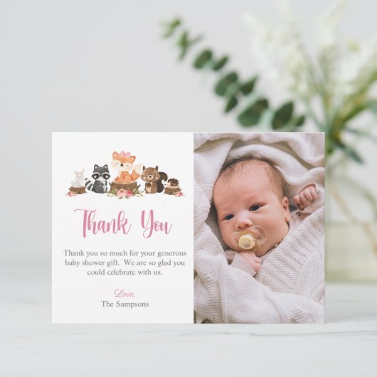Cute Woodland Animal Baby shower Hartelijk dank Kaart (Staand voorkant)