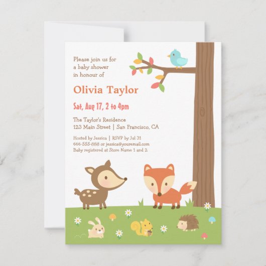 Cute Woodland Animal Baby shower Kaart (Voorkant)