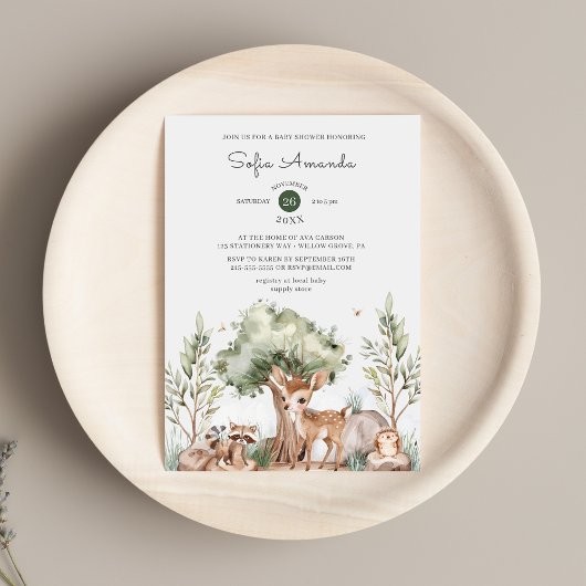Cute Woodland Animal Baby shower Kaart