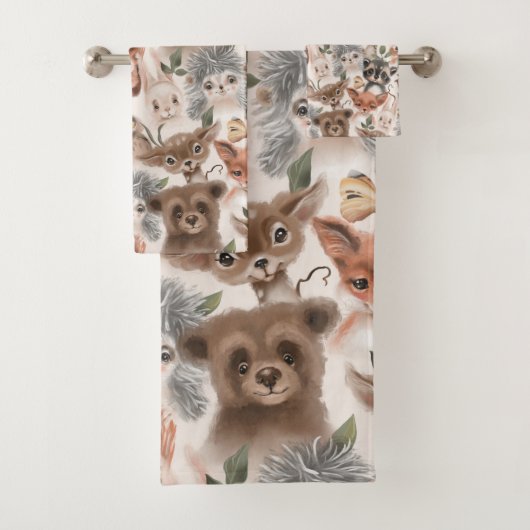 Cute Woodland Animal Bad Handdoek (Insitu)