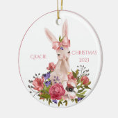 Cute Woodland Animal Bunny Floral Name Kerstmis Keramisch Ornament (Links)