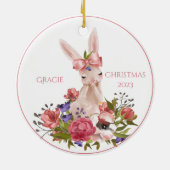 Cute Woodland Animal Bunny Floral Name Kerstmis Keramisch Ornament (Achterkant)