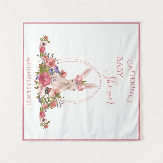 Cute Woodland Animal Bunny Floral Name Wandkleed (Voorkant (horizontaal))