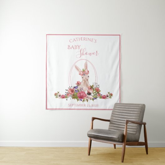 Cute Woodland Animal Bunny Floral Name Wandkleed (In situ)