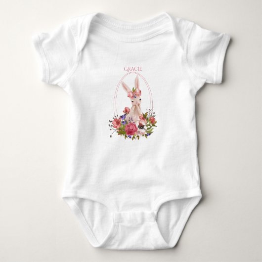 Cute Woodland Animal Bunny Floral Waterverf Name Romper (Voorkant)
