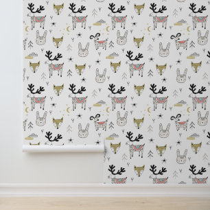 Cute Woodland Animal Doodle Pattern Behang