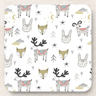Cute Woodland Animal Doodle Pattern Bier Onderzetter
