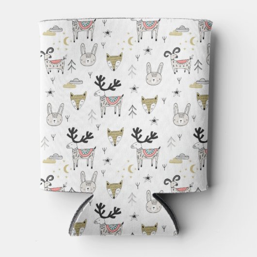 Cute Woodland Animal Doodle Pattern Blikjeskoeler (Voorkant)