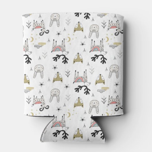 Cute Woodland Animal Doodle Pattern Blikjeskoeler (Achterkant)