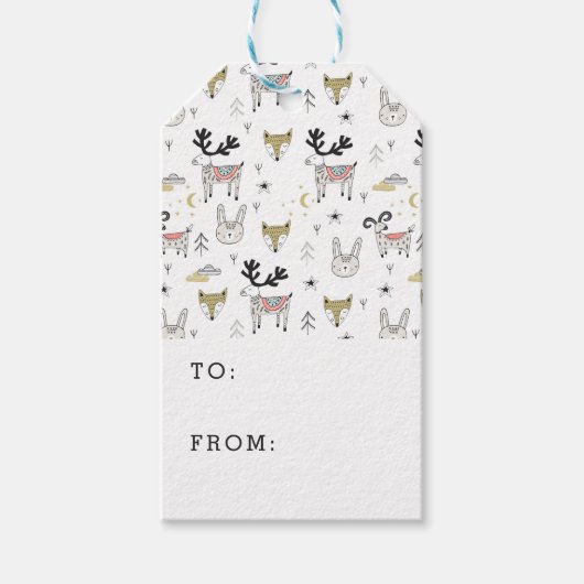 Cute Woodland Animal Doodle Pattern Cadeaulabel (Voorkant)