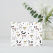 Cute Woodland Animal Doodle Pattern Feestdagenkaart (Staand voorkant)