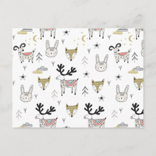 Cute Woodland Animal Doodle Pattern Feestdagenkaart
