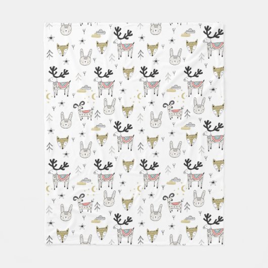 Cute Woodland Animal Doodle Pattern Fleece Deken (Voorkant)