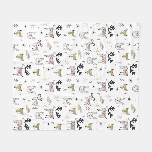 Cute Woodland Animal Doodle Pattern Fleece Deken (Voorkant (Horizontaal))