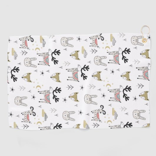 Cute Woodland Animal Doodle Pattern Golfhanddoek (Horizontaal)