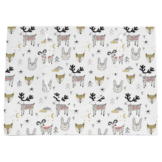 Cute Woodland Animal Doodle Pattern Groot Cadeauzakje (Voorkant)