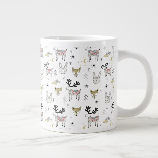 Cute Woodland Animal Doodle Pattern Grote Koffiekop (Rechts)