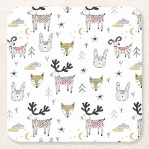 Cute Woodland Animal Doodle Pattern Kartonnen Onderzetters