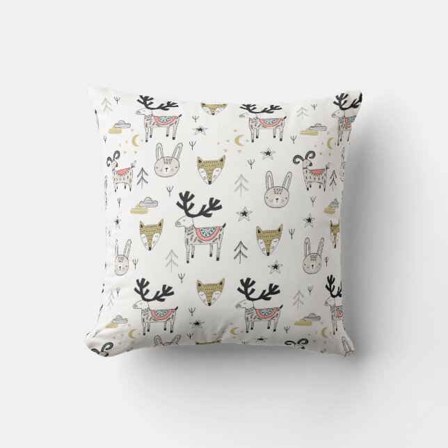 Cute Woodland Animal Doodle Pattern Kussen (Voorkant)
