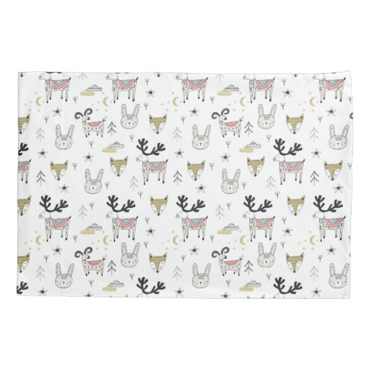 Cute Woodland Animal Doodle Pattern Kussensloop (Achterkant-Links)