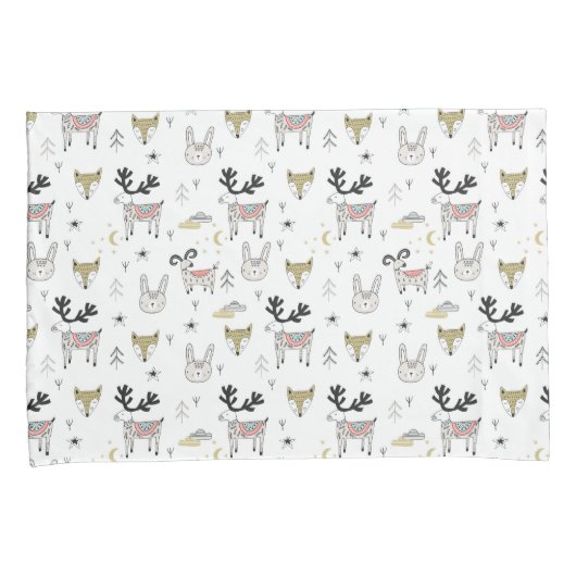 Cute Woodland Animal Doodle Pattern Kussensloop (Voorkant-Rechts)