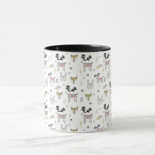Cute Woodland Animal Doodle Pattern Mok (Midden)