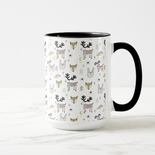 Cute Woodland Animal Doodle Pattern Mok (Rechts)