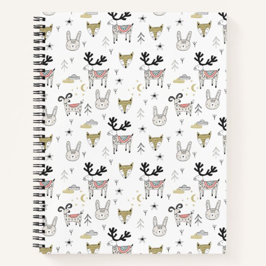 Cute Woodland Animal Doodle Pattern Notitieboek (Voorkant)