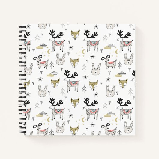 Cute Woodland Animal Doodle Pattern Notitieboek (Voorkant)