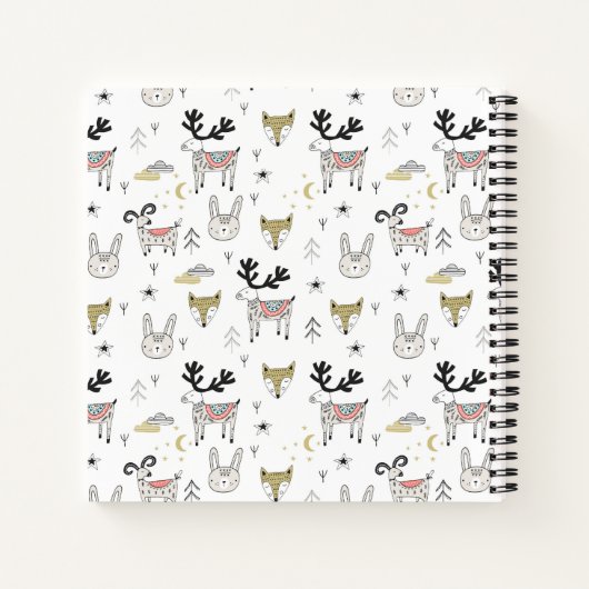 Cute Woodland Animal Doodle Pattern Notitieboek (Achterkant)