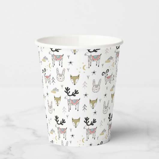 Cute Woodland Animal Doodle Pattern Papieren Bekers (Links)