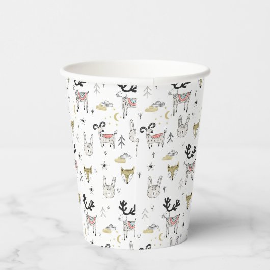 Cute Woodland Animal Doodle Pattern Papieren Bekers (Rechts)