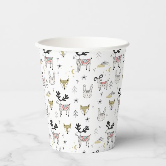 Cute Woodland Animal Doodle Pattern Papieren Bekers (Voorkant)