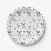 Cute Woodland Animal Doodle Pattern Papieren Bordje (Voorkant)