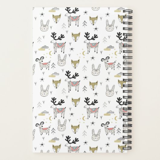 Cute Woodland Animal Doodle Pattern Planner (Achterkant)
