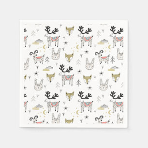 Cute Woodland Animal Doodle Pattern Servet