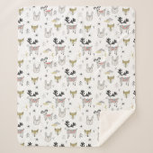 Cute Woodland Animal Doodle Pattern Sherpa Deken (Voorkant)