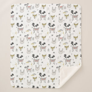 Cute Woodland Animal Doodle Pattern Sherpa Deken
