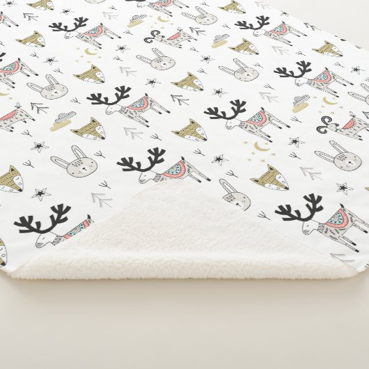 Cute Woodland Animal Doodle Pattern Sherpa Deken (3/4)