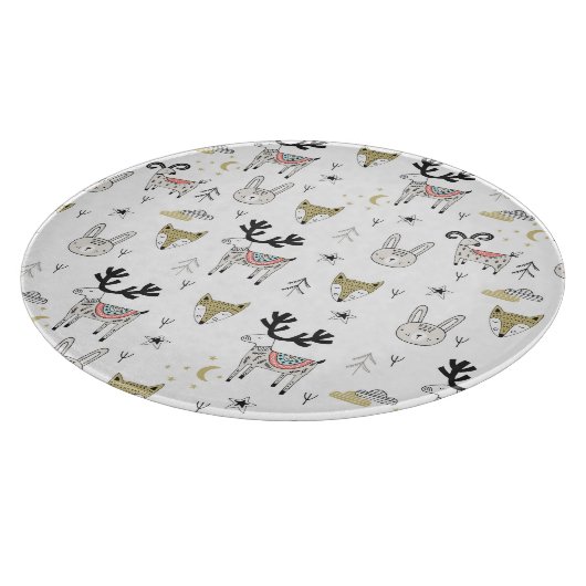 Cute Woodland Animal Doodle Pattern Snijplank (Hoek)