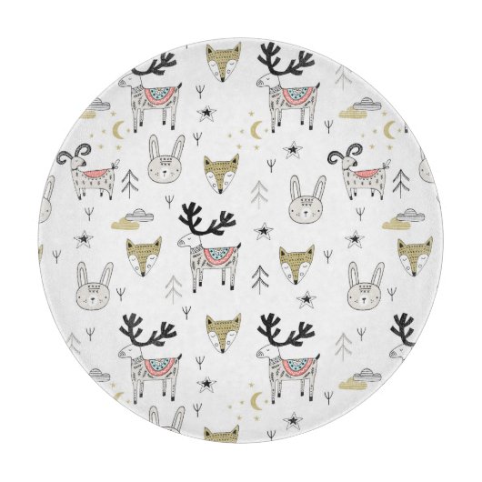 Cute Woodland Animal Doodle Pattern Snijplank (Voorkant)