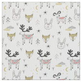 Cute Woodland Animal Doodle Pattern Stof (Close Up)