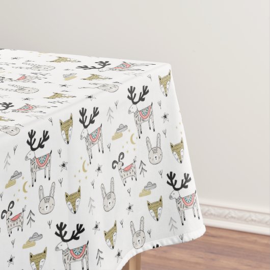 Cute Woodland Animal Doodle Pattern Tafelkleed (Voorbeeld)