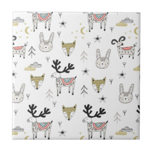 Cute Woodland Animal Doodle Pattern Tegeltje