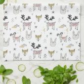 Cute Woodland Animal Doodle Pattern Theedoek (Gevouwen)