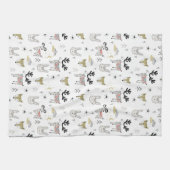 Cute Woodland Animal Doodle Pattern Theedoek (Horizontaal)
