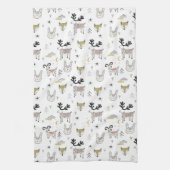 Cute Woodland Animal Doodle Pattern Theedoek (Verticaal)